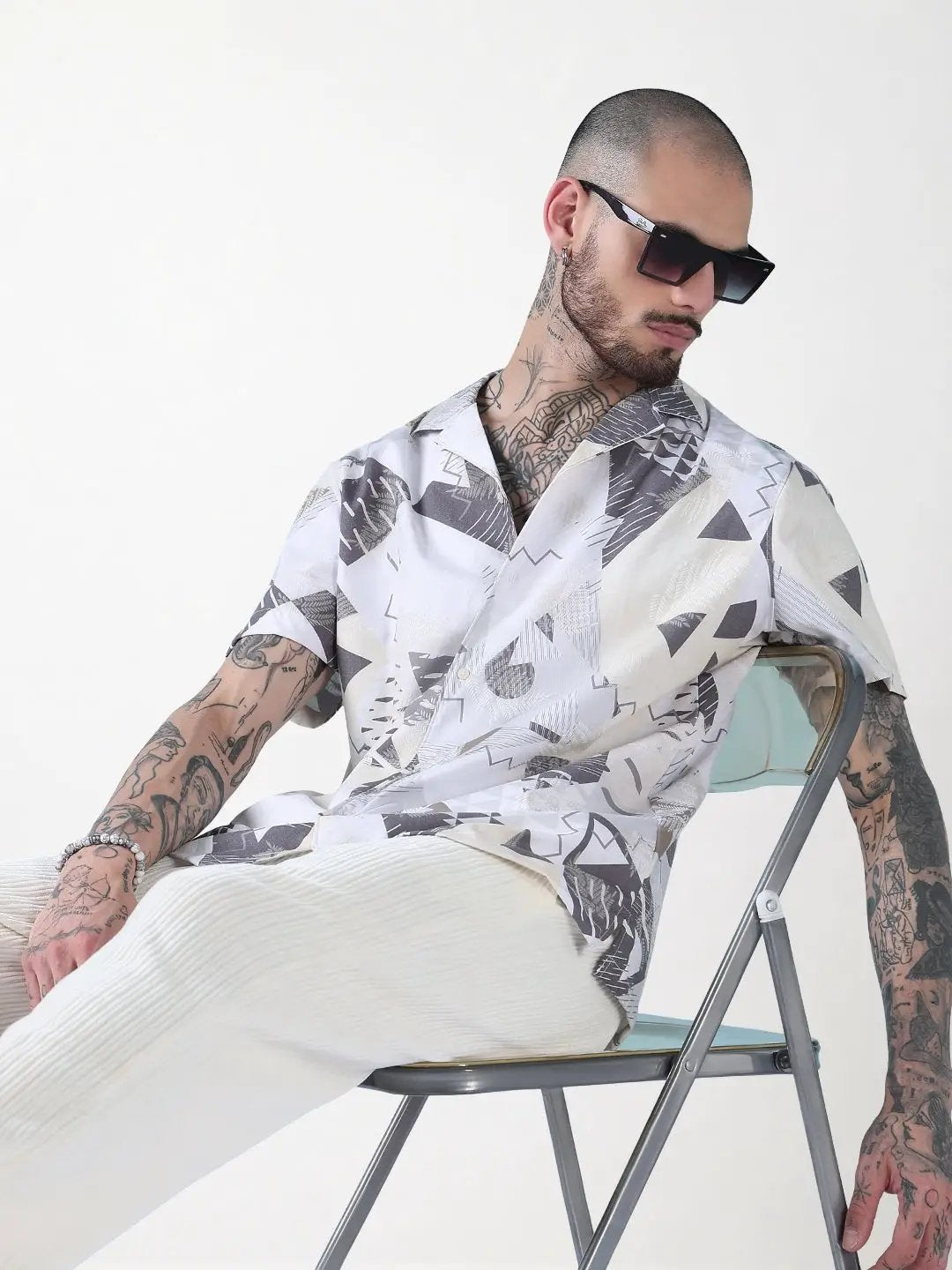 Men's Off White Abstract Cuban Collar Relaxed Fit Shirt - Uncategorized from SHOWOFFFF