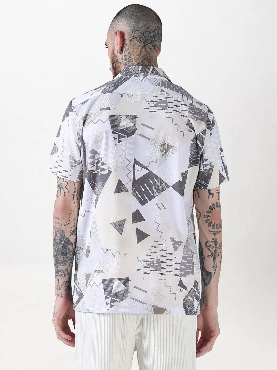 Men's Off White Abstract Cuban Collar Relaxed Fit Shirt - Uncategorized from SHOWOFFFF