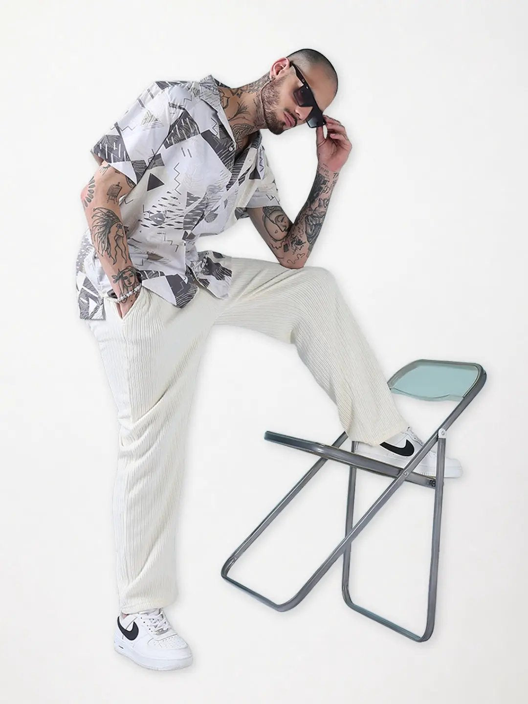 Men's Off White Abstract Cuban Collar Relaxed Fit Shirt - Uncategorized from SHOWOFFFF