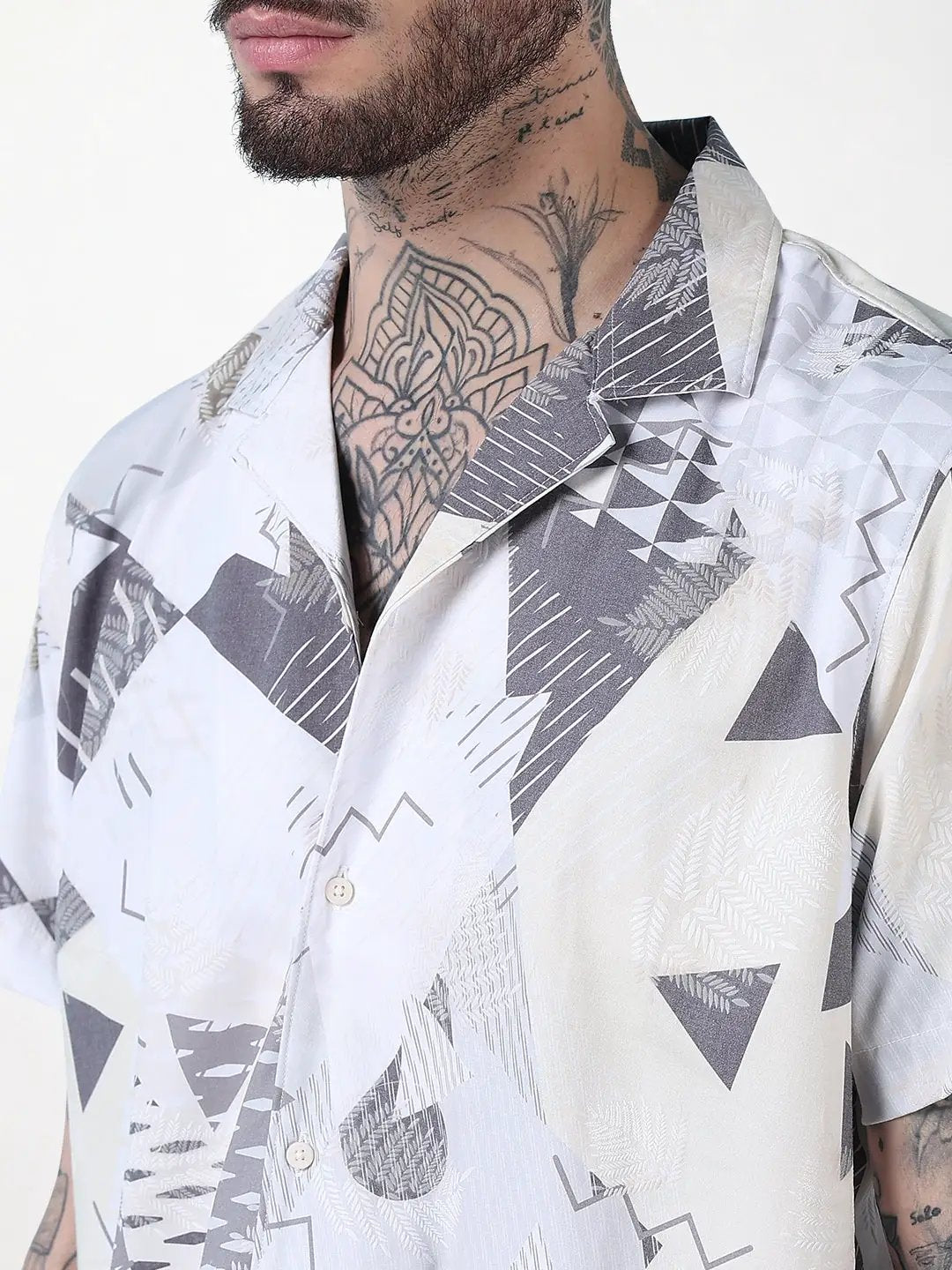Men's Off White Abstract Cuban Collar Relaxed Fit Shirt - Uncategorized from SHOWOFFFF