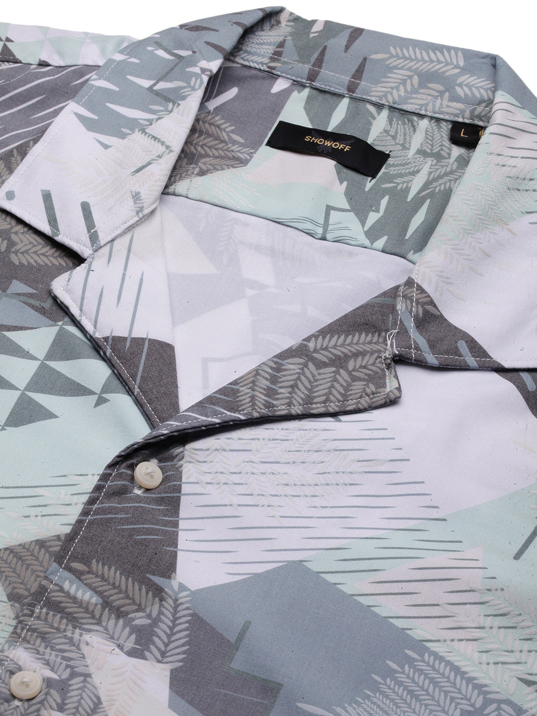 Men Grey Abstract Cuban Collar Shirt