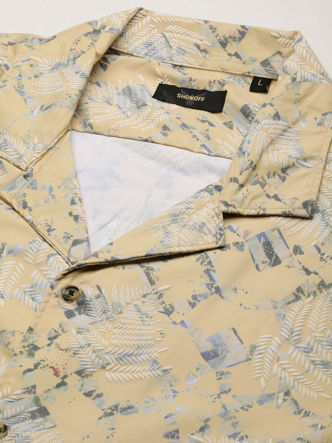 Men Yellow Abstract Cuban Collar Shirt