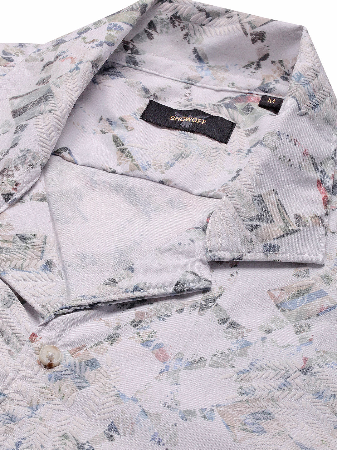 Men White Abstract Cuban Collar Shirt