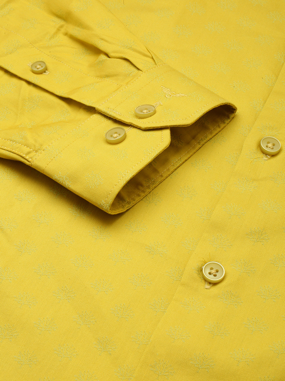 Men Spread Collar Self Design Yellow Shirt