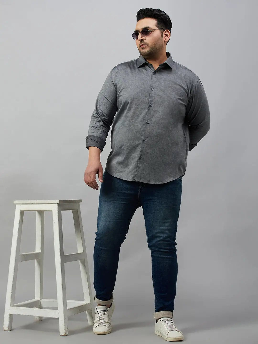 Men's Self Design Grey Smart Shirt
