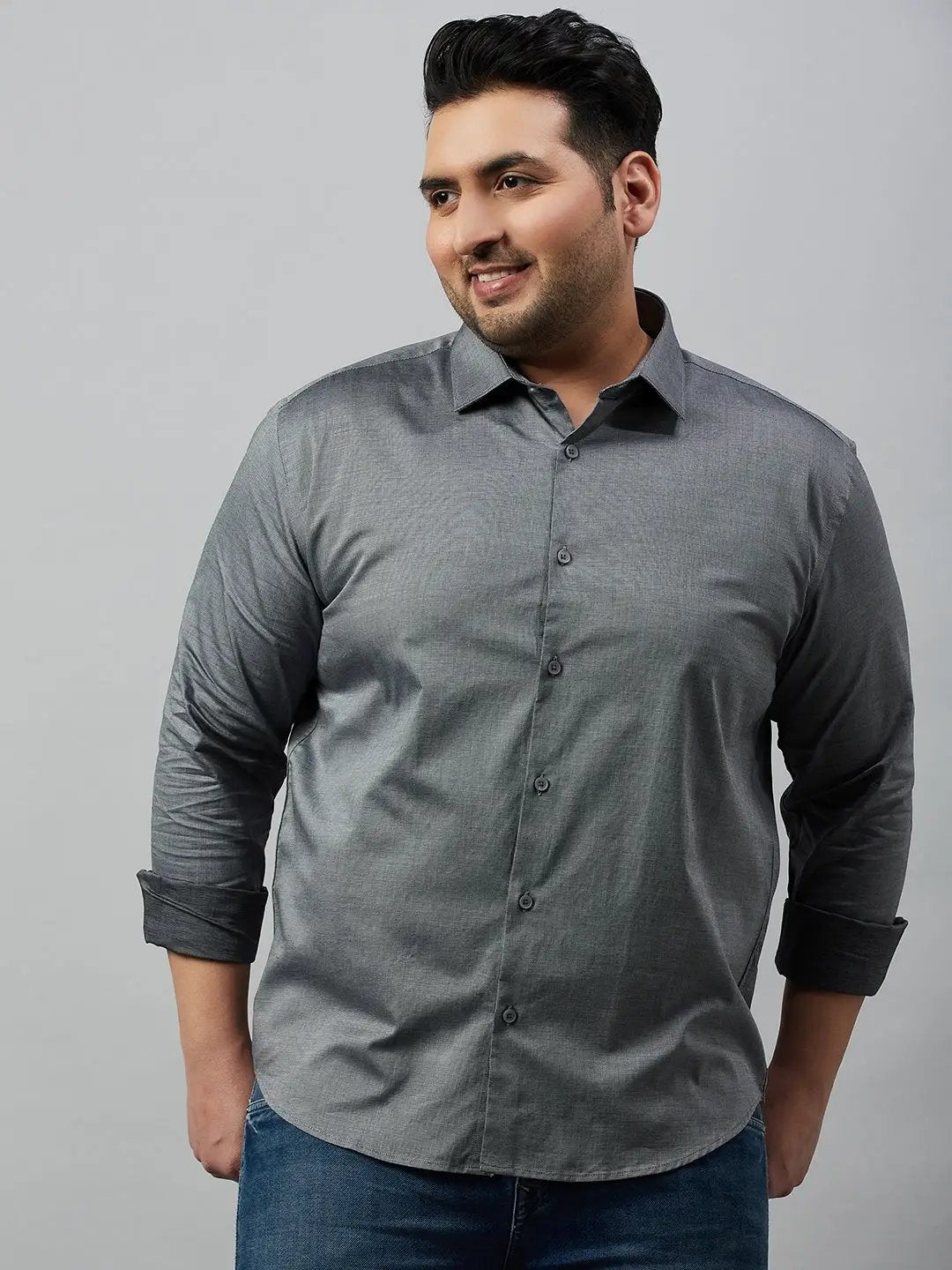 Men's Self Design Grey Smart Shirt