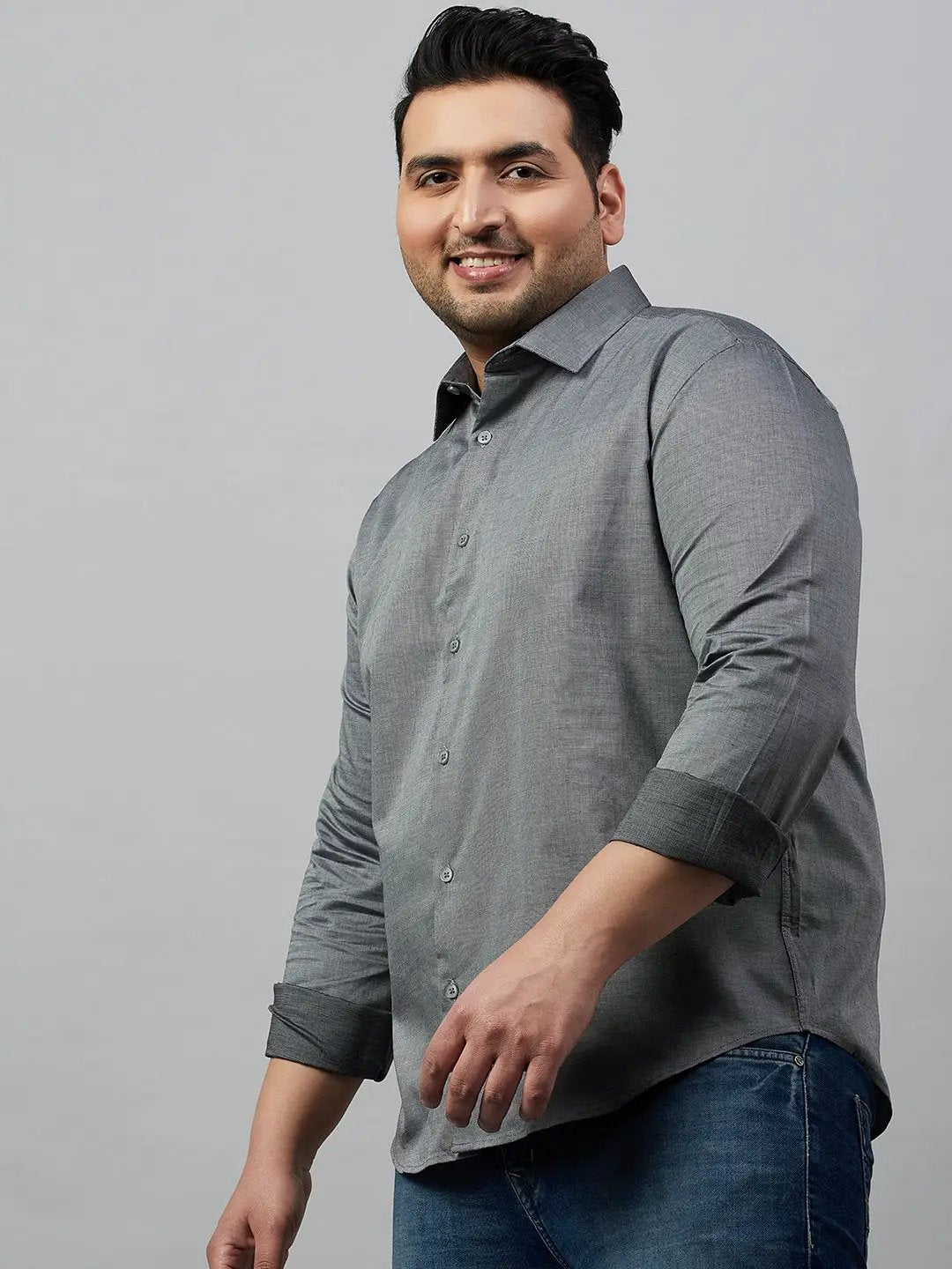 Men's Self Design Grey Smart Shirt