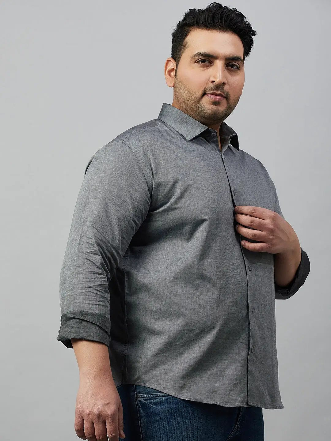 Men's Self Design Grey Smart Shirt