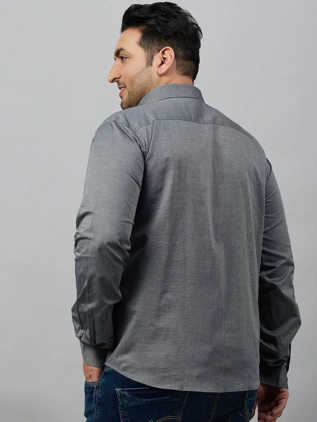 Men's Self Design Grey Smart Shirt