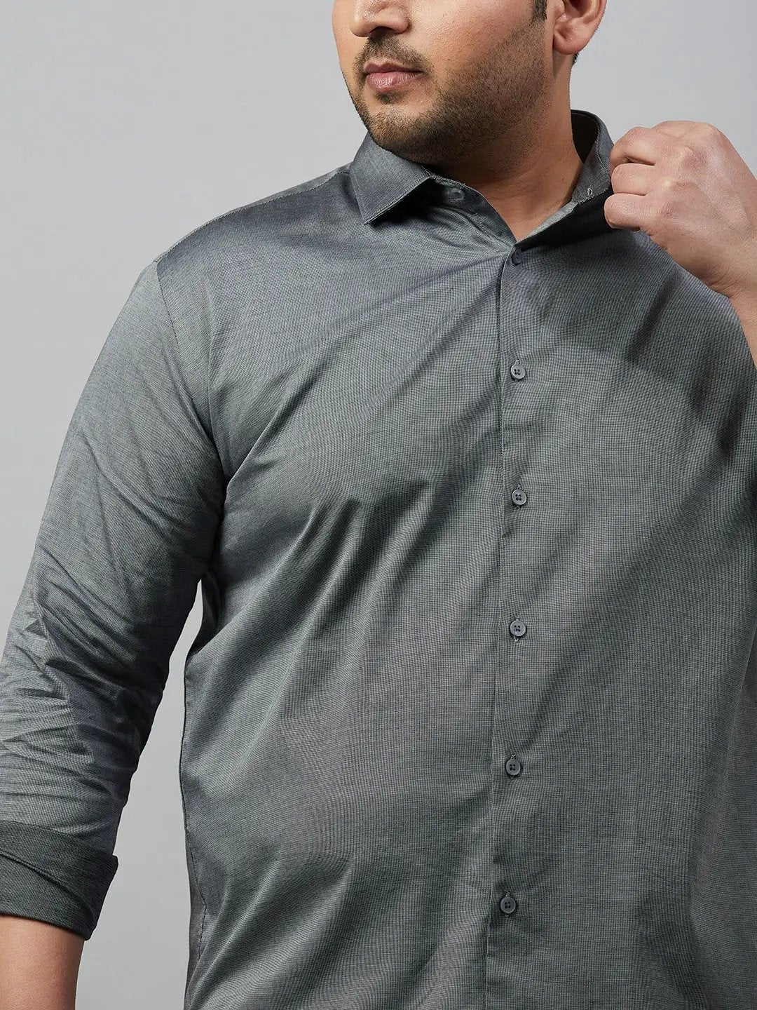 Men's Self Design Grey Smart Shirt