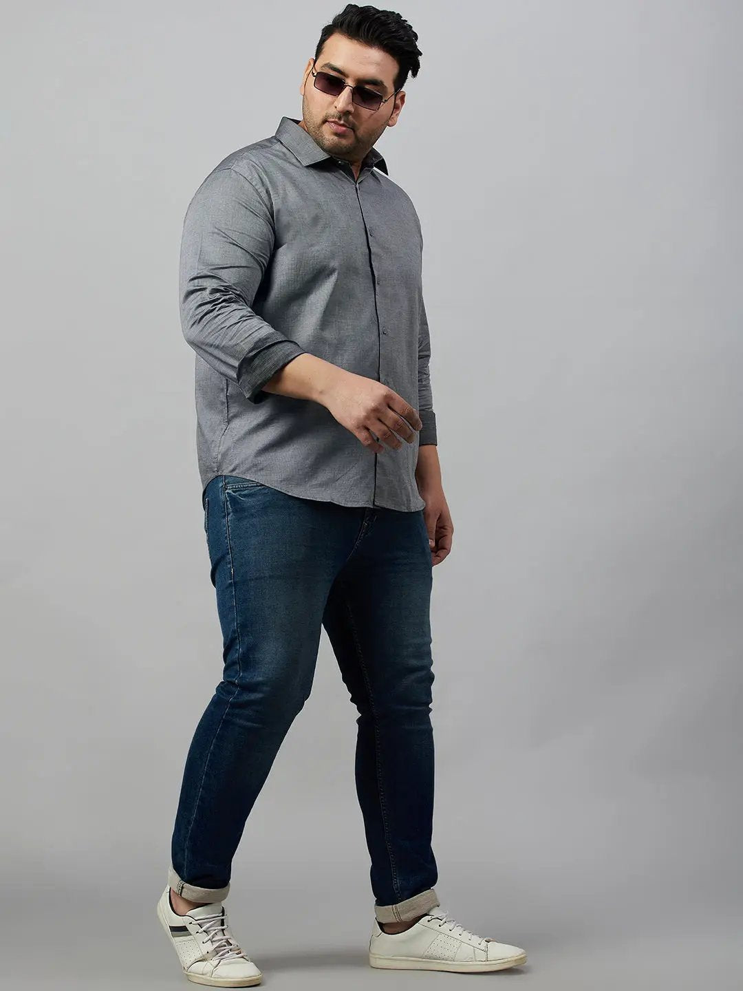 Men's Self Design Grey Smart Shirt