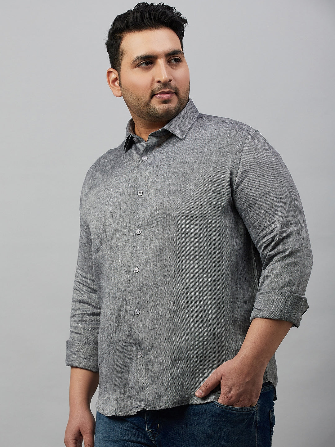 Men Self Design Grey Smart Shirt