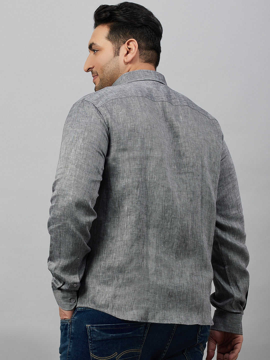 Men Self Design Grey Smart Shirt