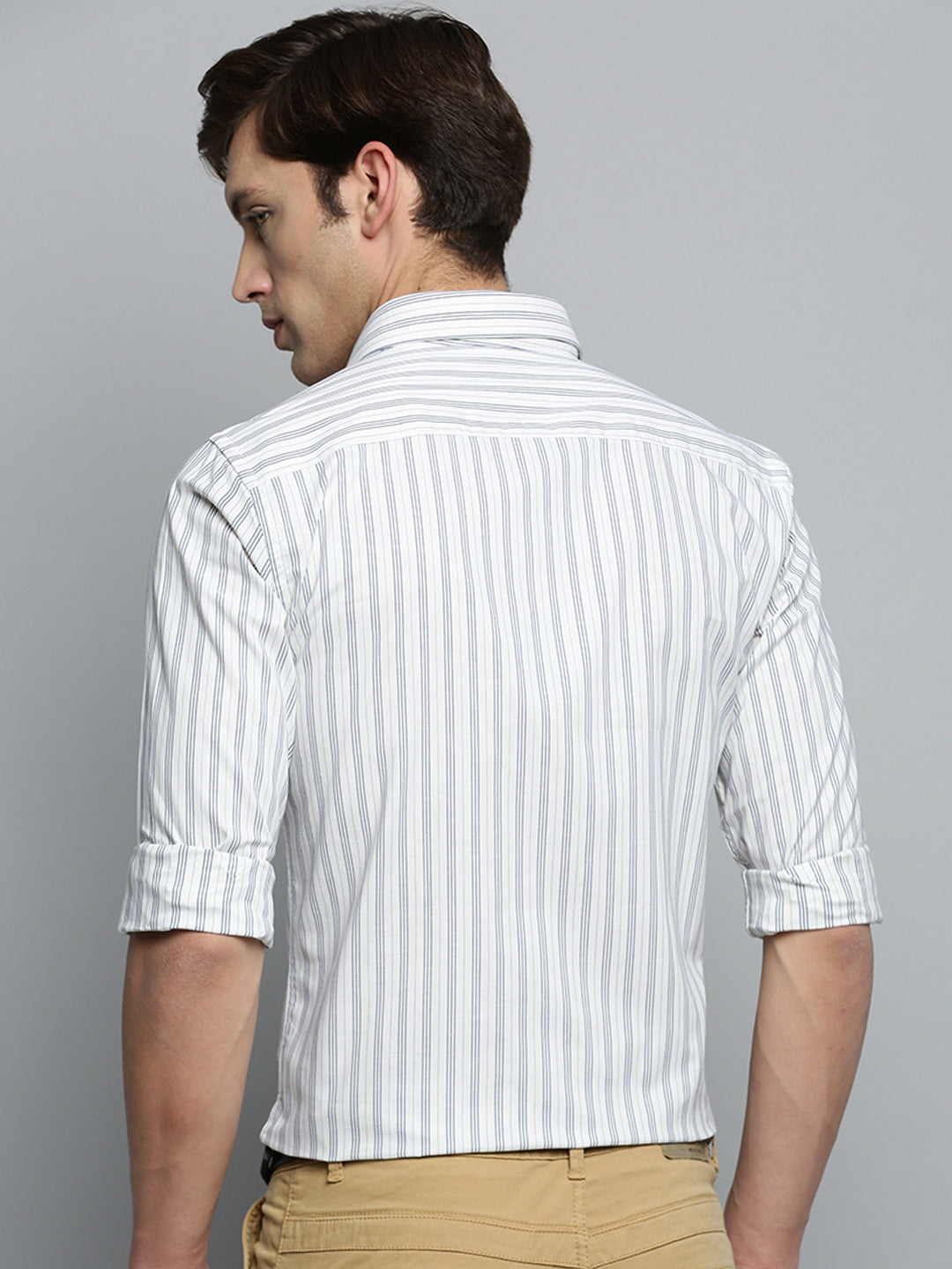 Men's Spread Collar Striped White Shirt