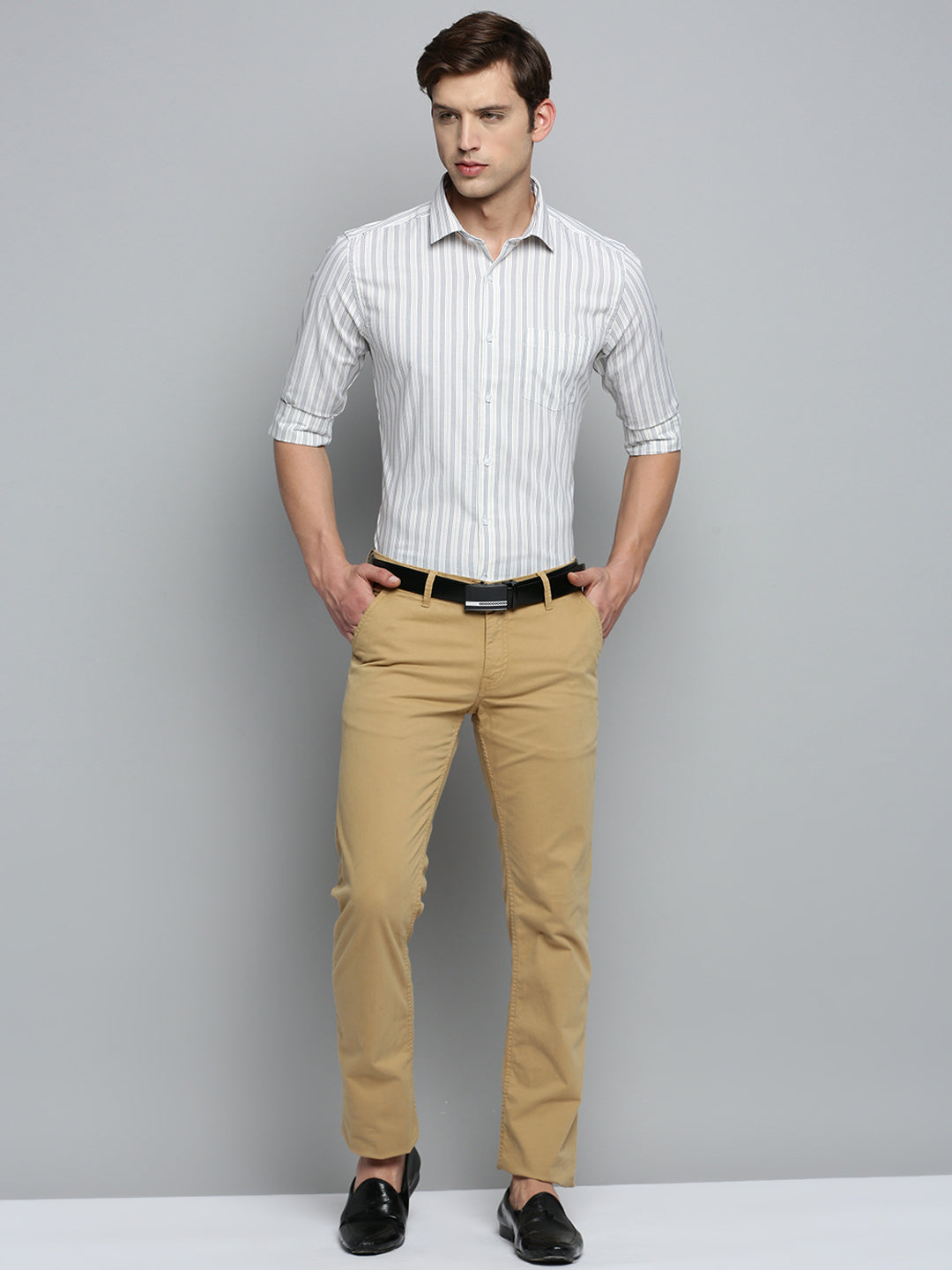 Men's Spread Collar Striped White Shirt
