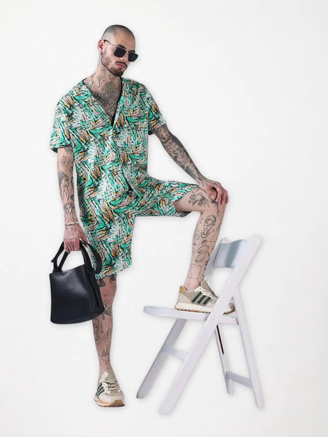 Men's Green Printed Cuban Collar Relaxed Fit Co-Ords Set - Uncategorized from SHOWOFFFF