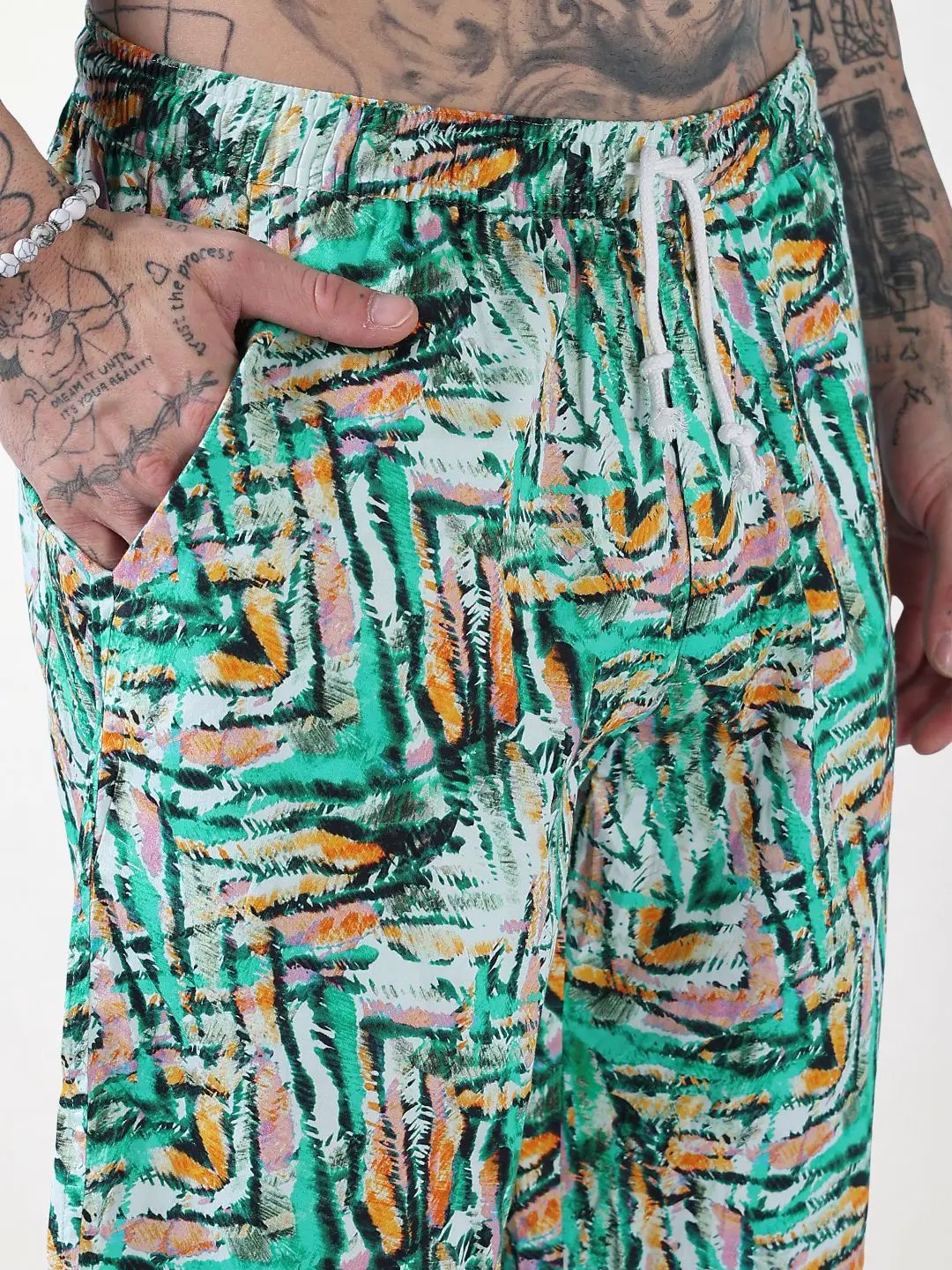 Men's Green Printed Cuban Collar Relaxed Fit Co-Ords Set - Uncategorized from SHOWOFFFF