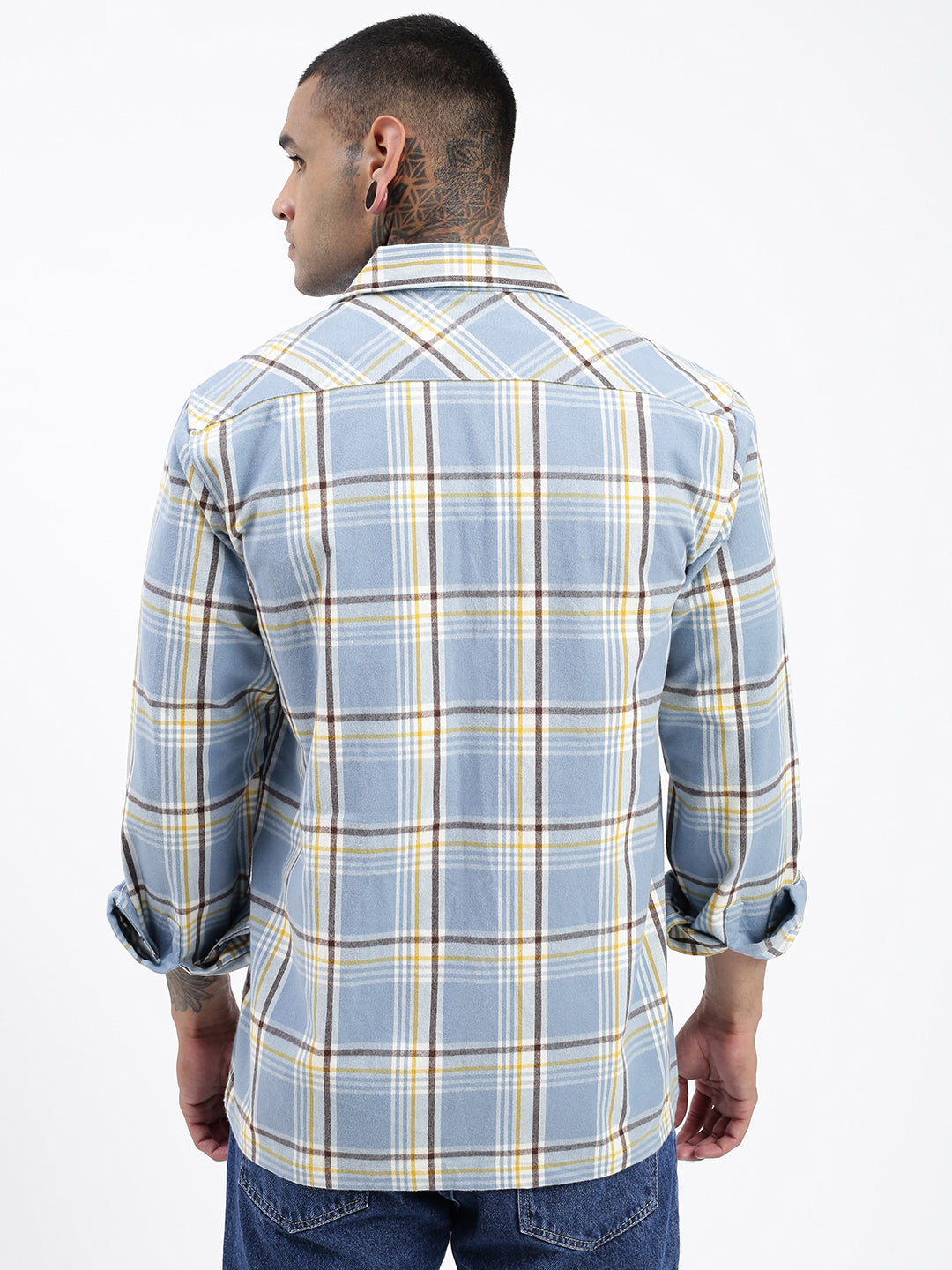 Men Checked Blue Shacket