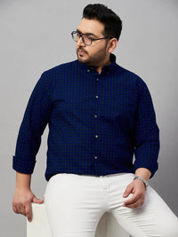 Men's Checked Blue Button-Down Collar Shirt