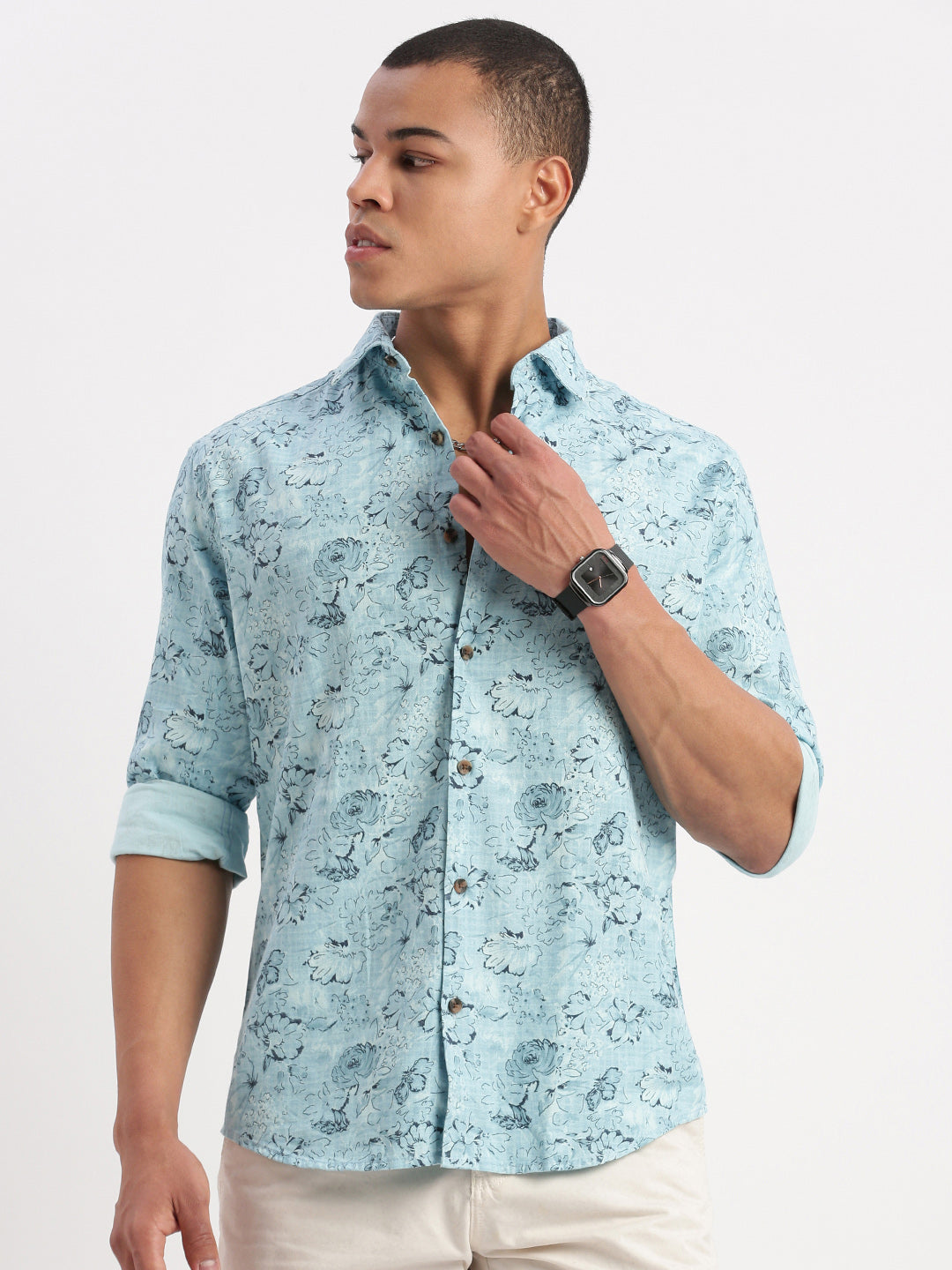 Men Floral Blue Shirt