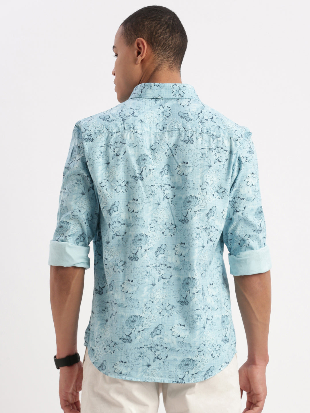 Men Floral Blue Shirt