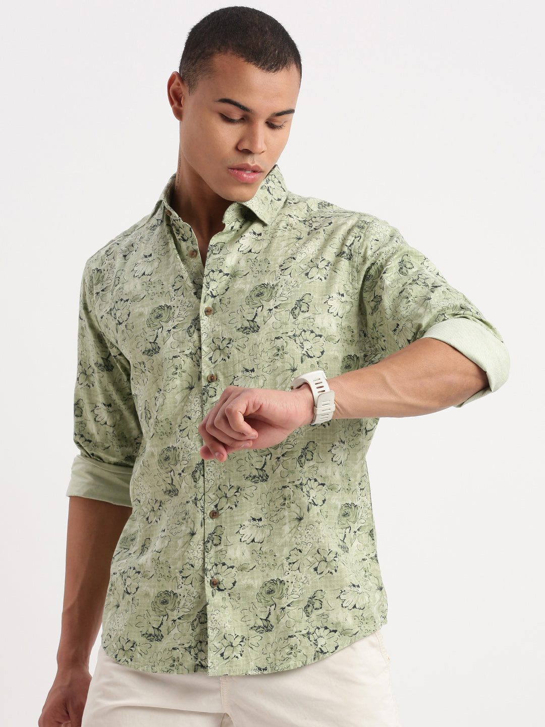 Men Floral Green Shirt