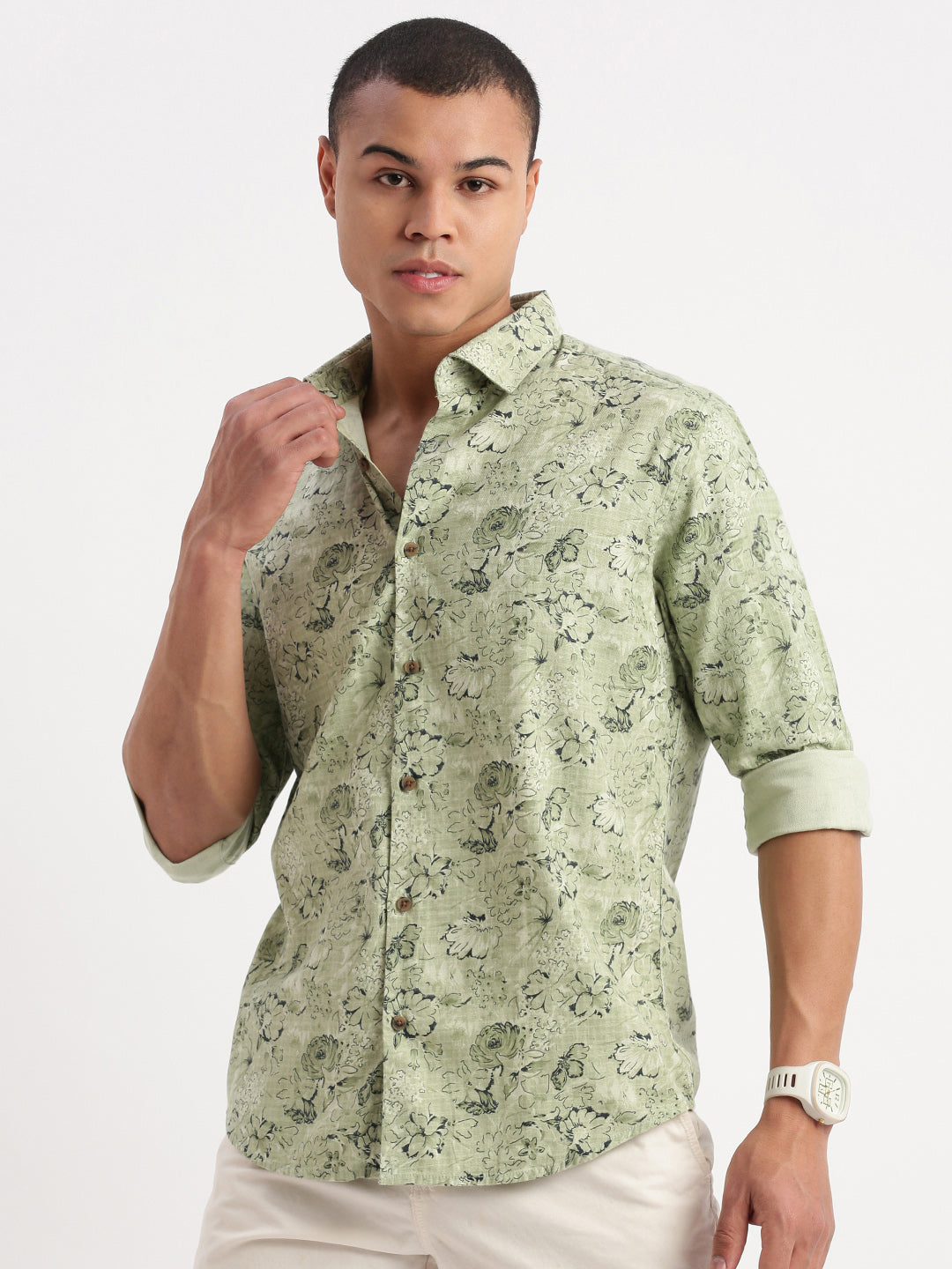 Men Floral Green Shirt