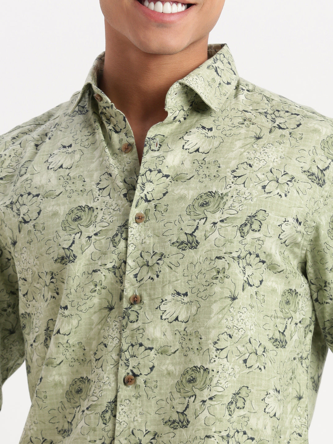 Men Floral Green Shirt