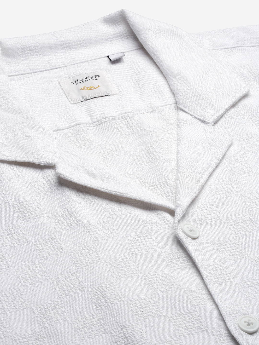 Men Cuban Collar Solid White Shirt