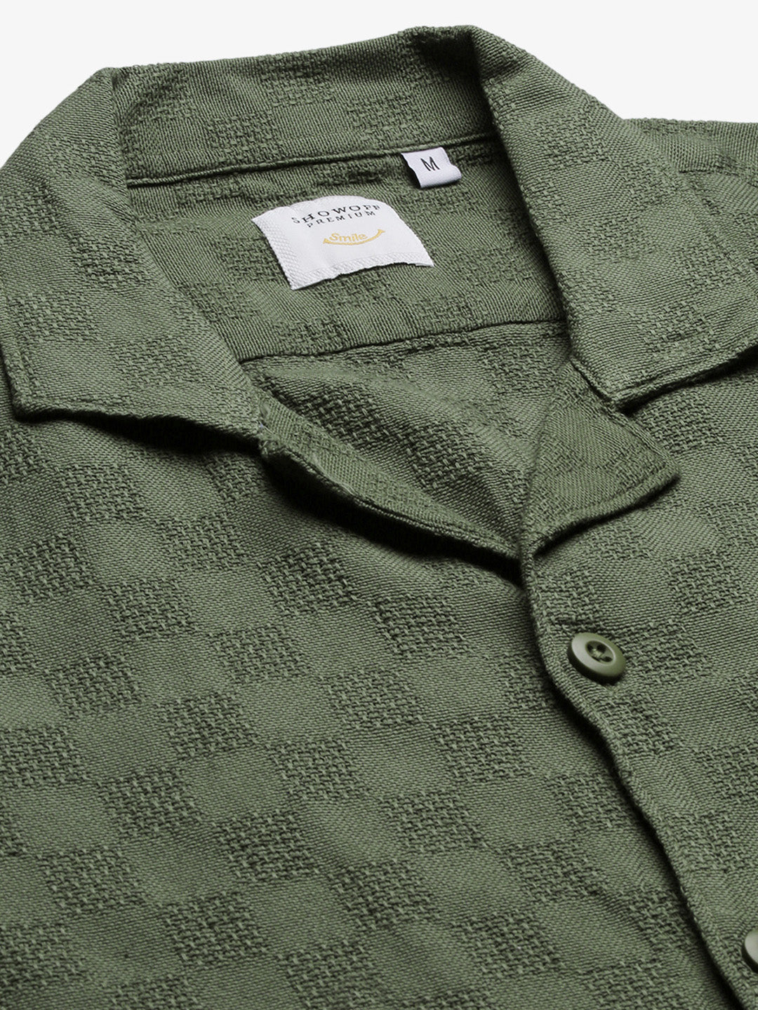 Men Cuban Collar Solid Green Shirt