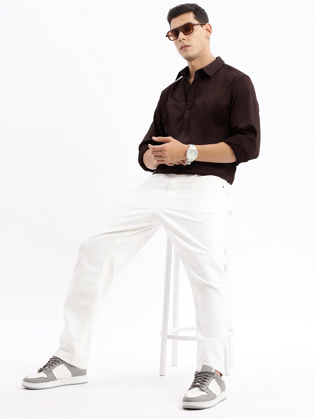 Men's Brown Cotton Slim Fit Shirt