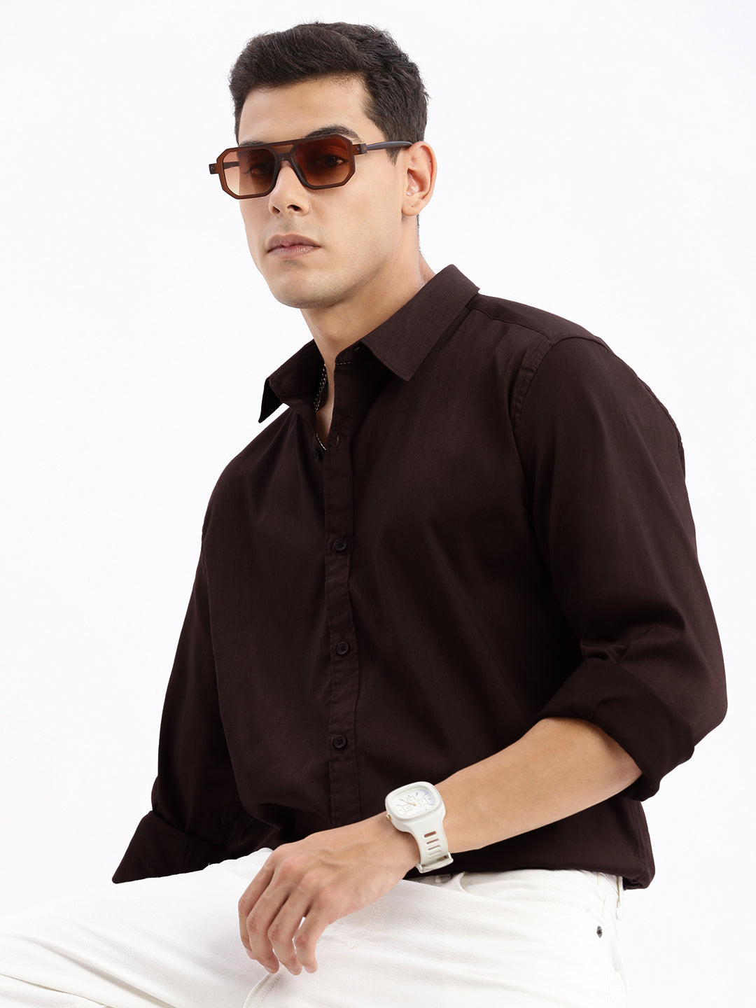 Men's Brown Cotton Slim Fit Shirt