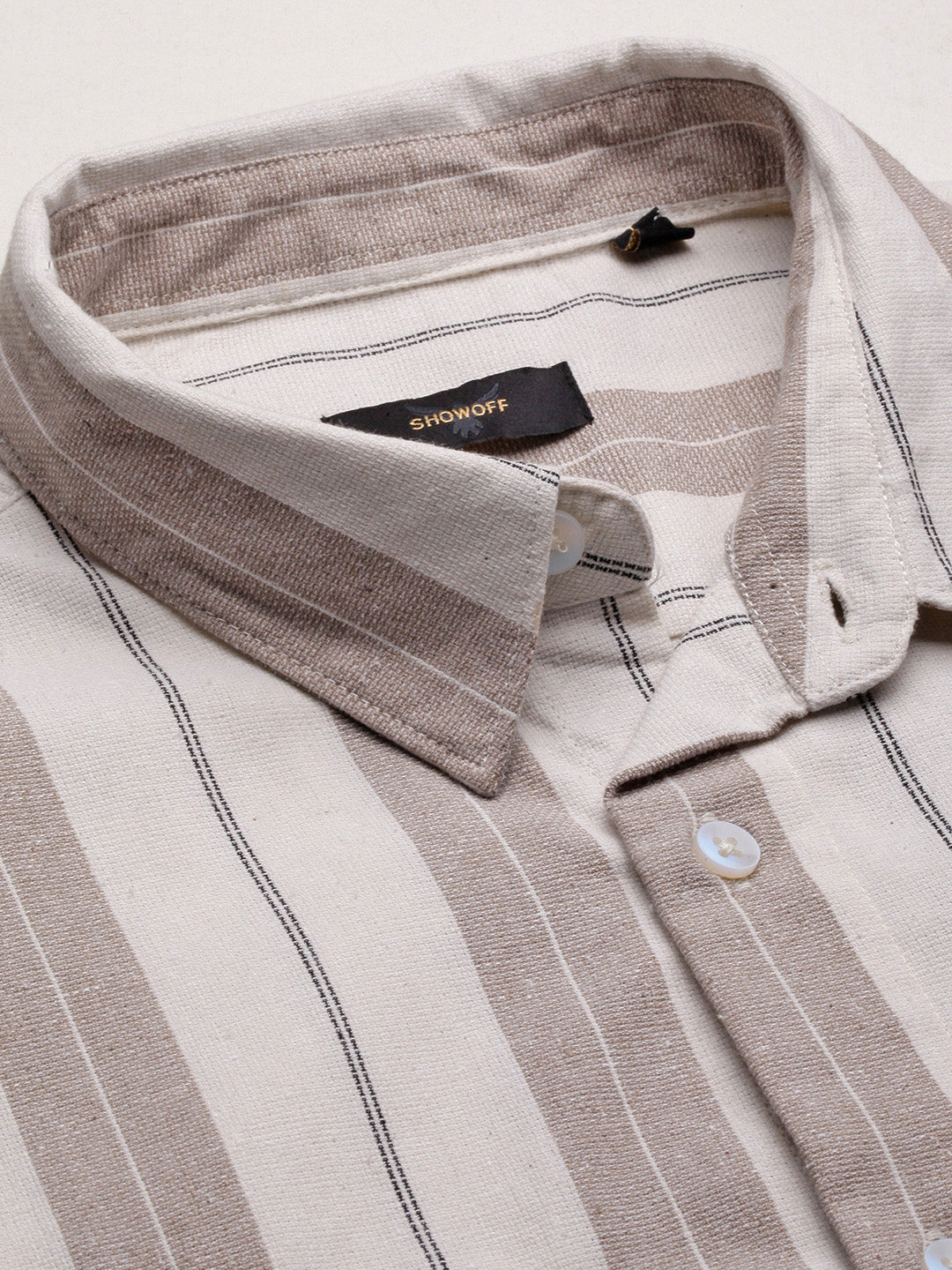 Men Beige Striped Slim Fit Shirt