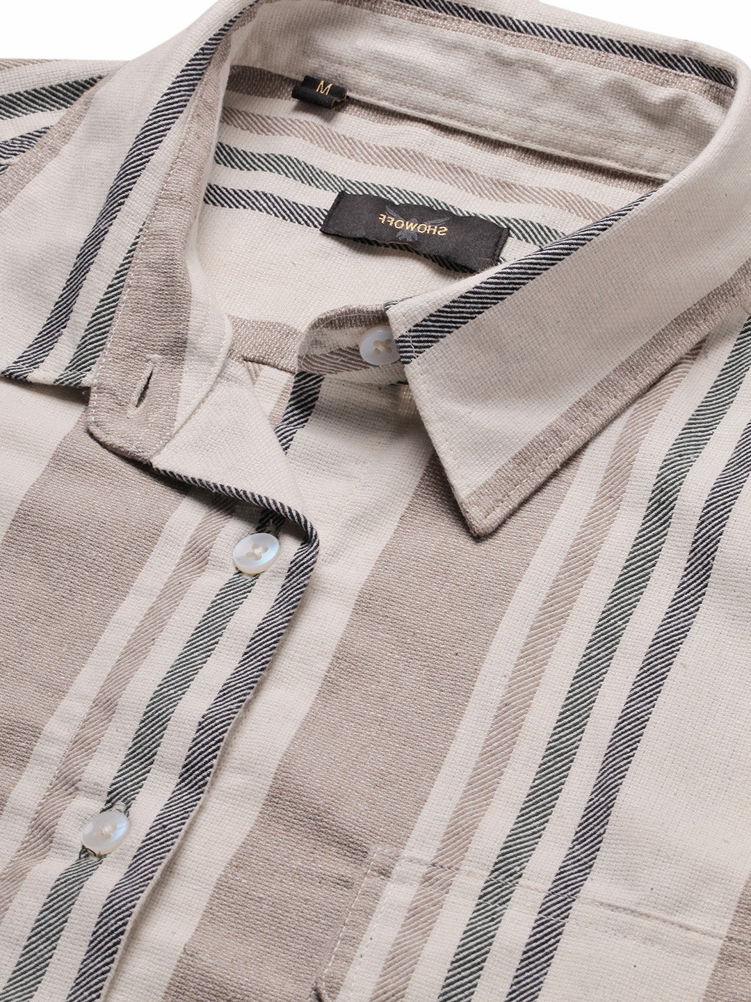 Men Beige Striped Slim Fit Shirt