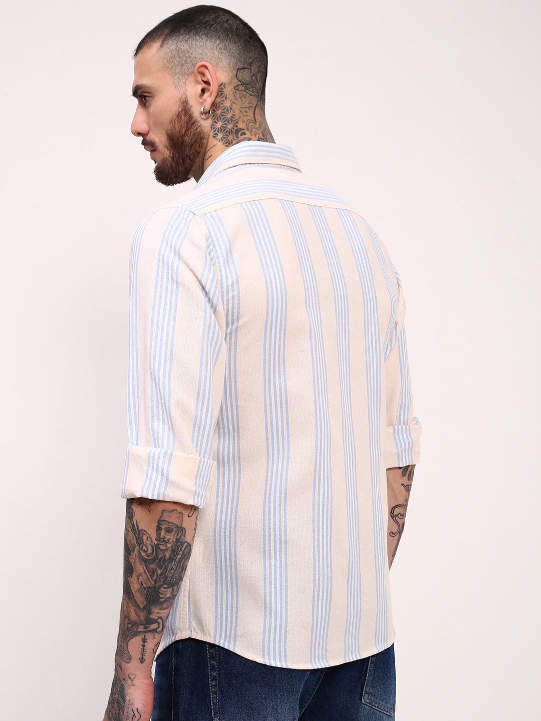 Men Cream Striped Slim Fit Shirt