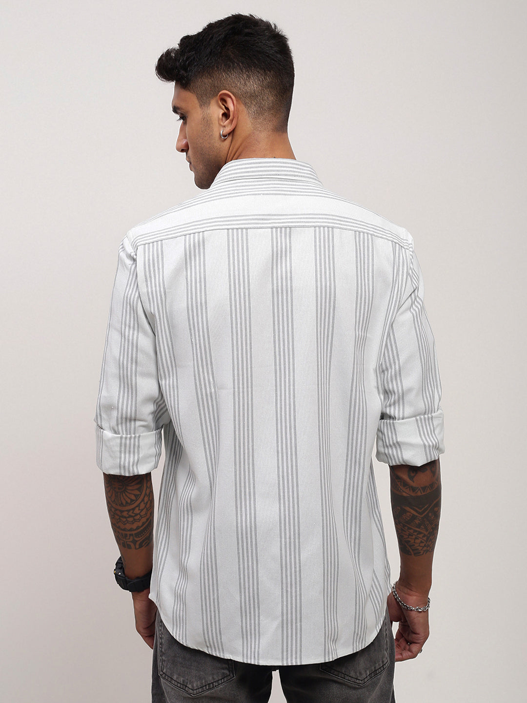 Men White Striped Slim Fit Shirt