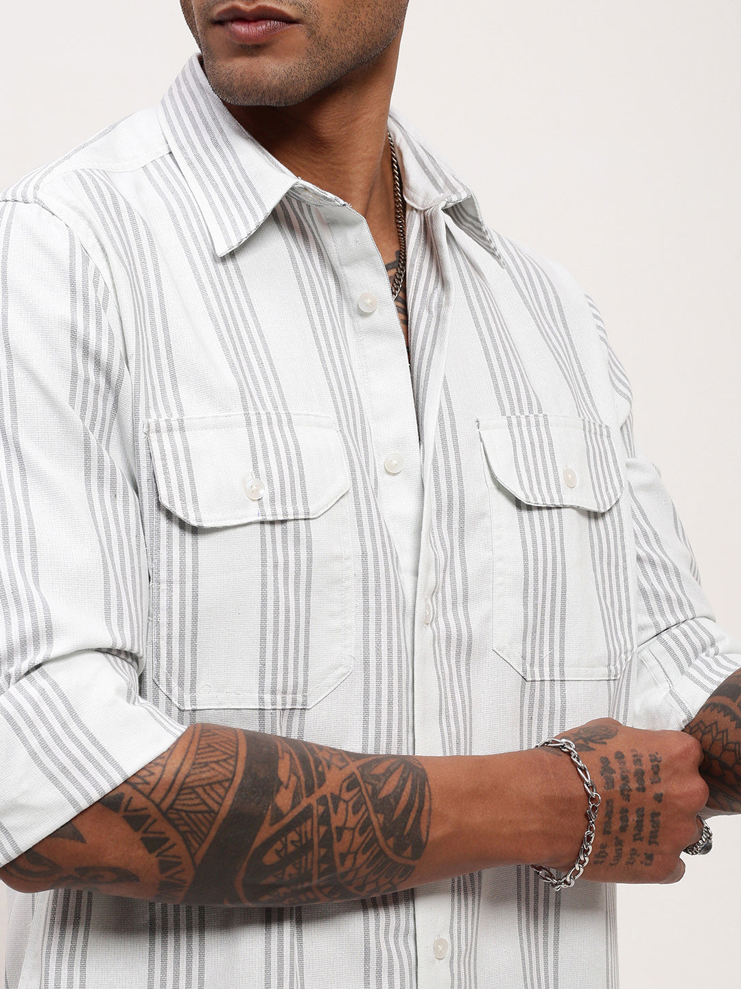 Men White Striped Slim Fit Shirt