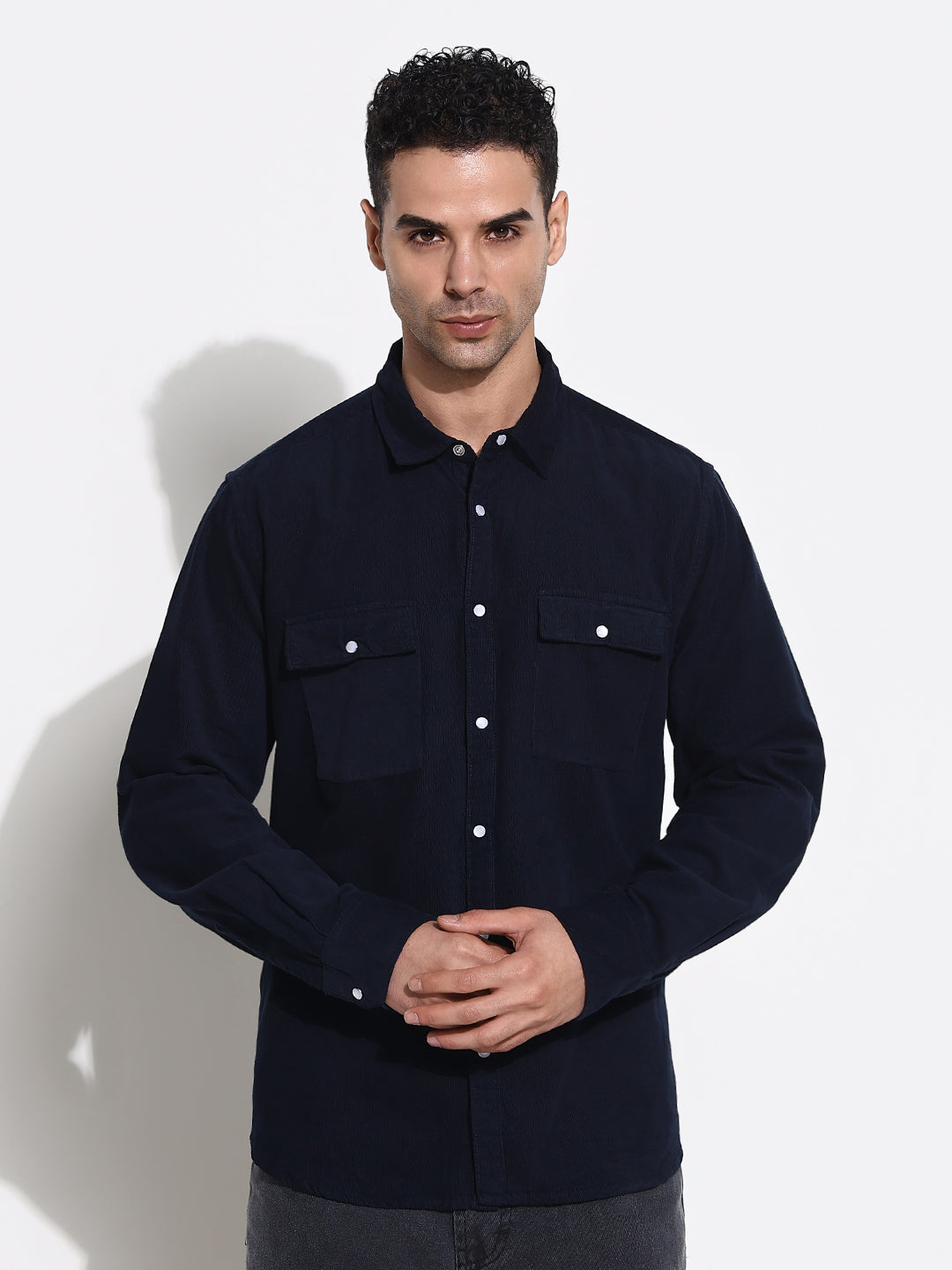 Men Navy Blue Solid Shirt