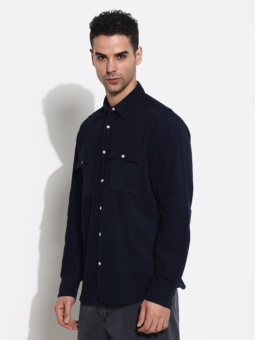 Men Navy Blue Solid Shirt