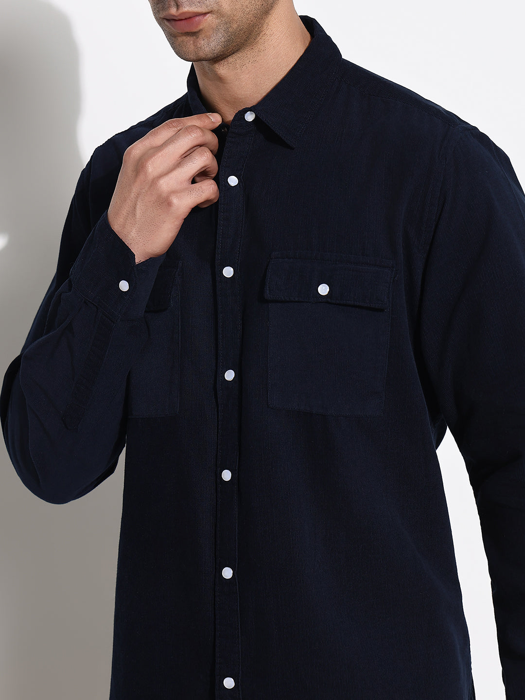 Men Navy Blue Solid Shirt