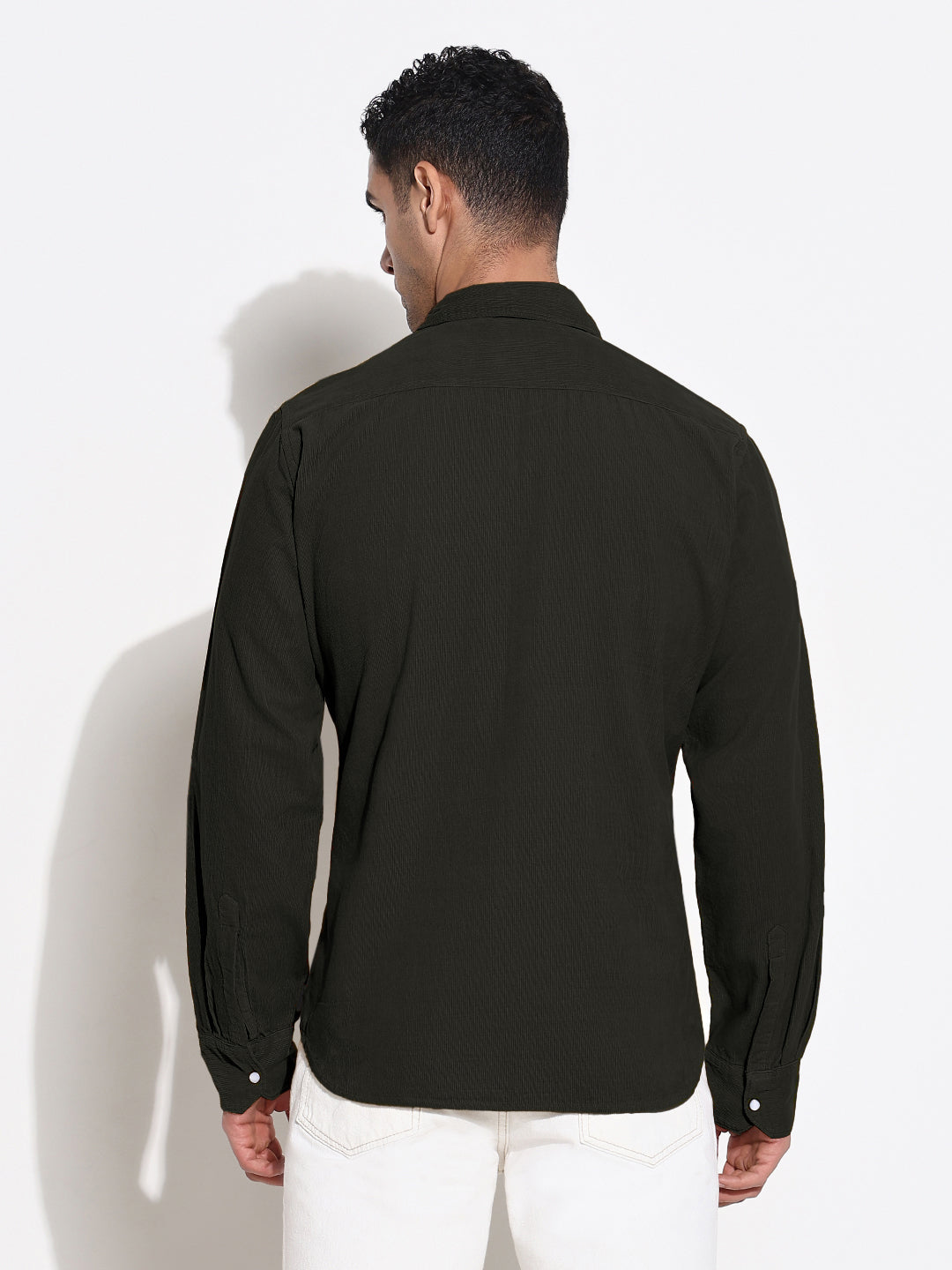 Men's Olive Slim Fit Corduroy Shirt