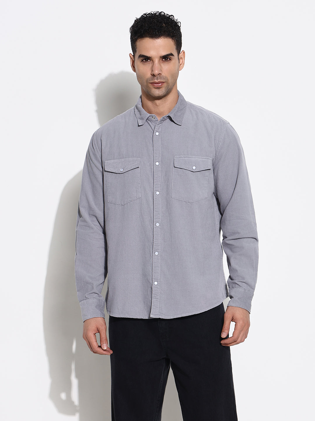 Men Grey Solid Slim Fit Shirt