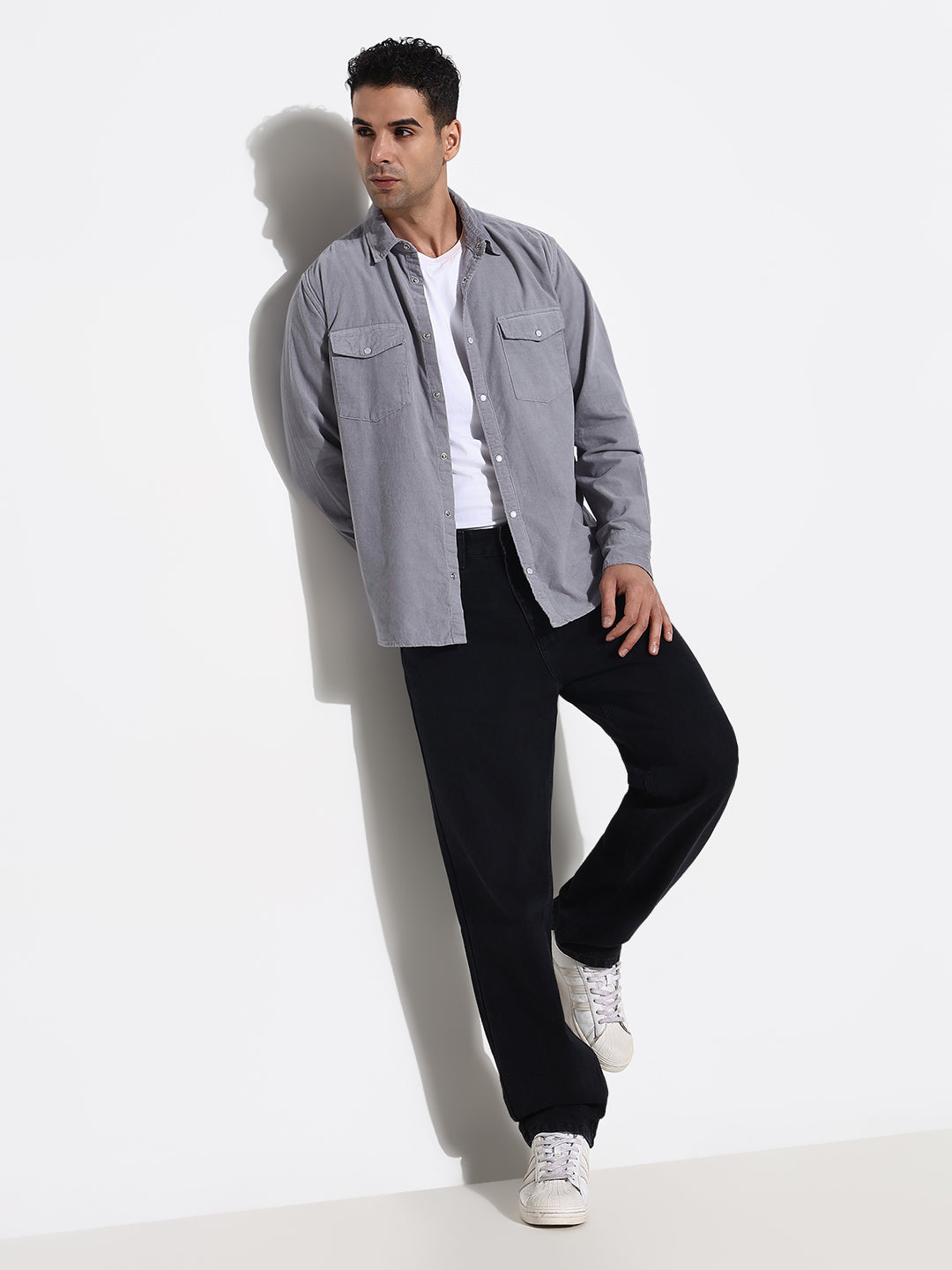 Men Grey Solid Slim Fit Shirt