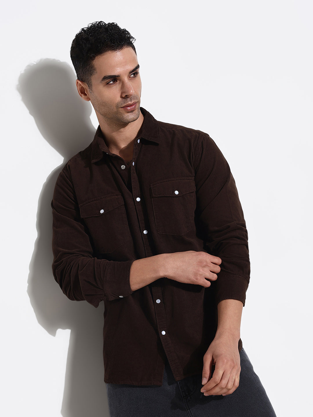 Men Brown Solid Slim Fit Shirt