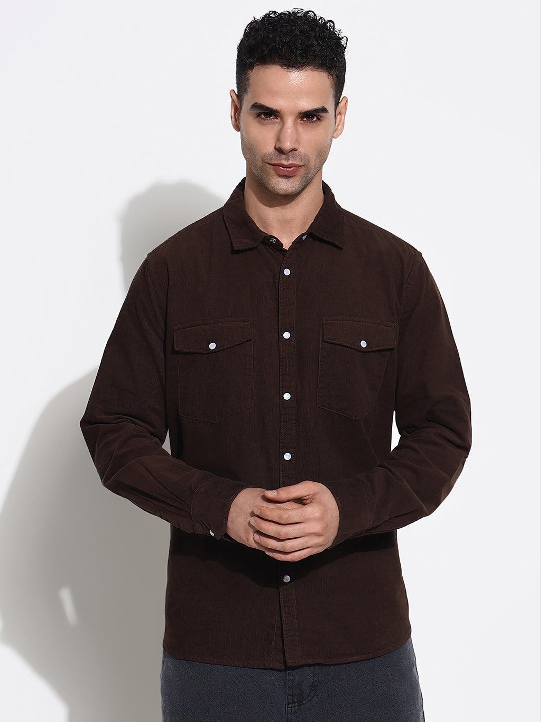 Men Brown Solid Slim Fit Shirt