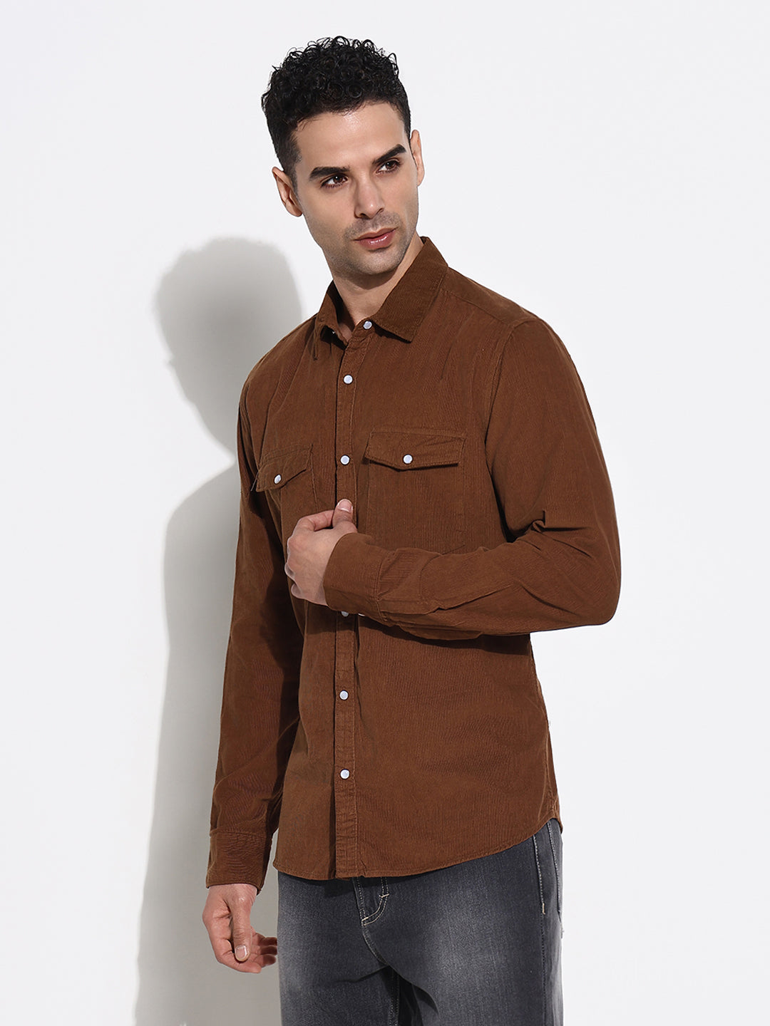 Men Brown Solid Slim Fit Shirt