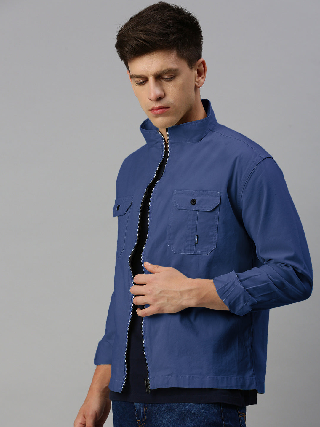 Men's Blue Zipper Jacket With Pockets