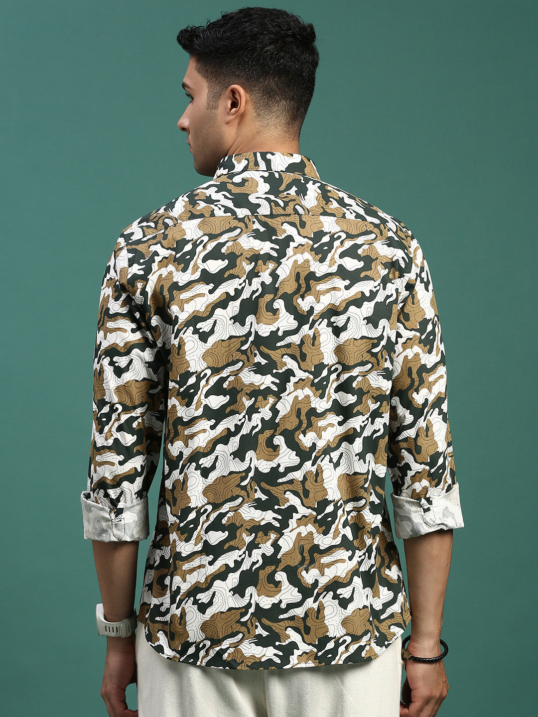 Men Abstract Green Slim Fit Shirt