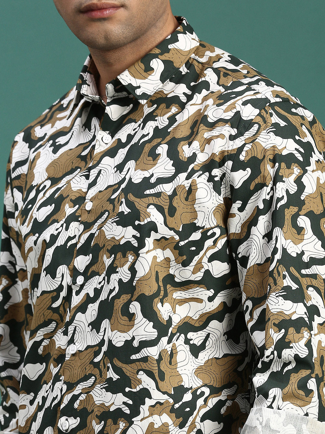 Men Abstract Green Slim Fit Shirt