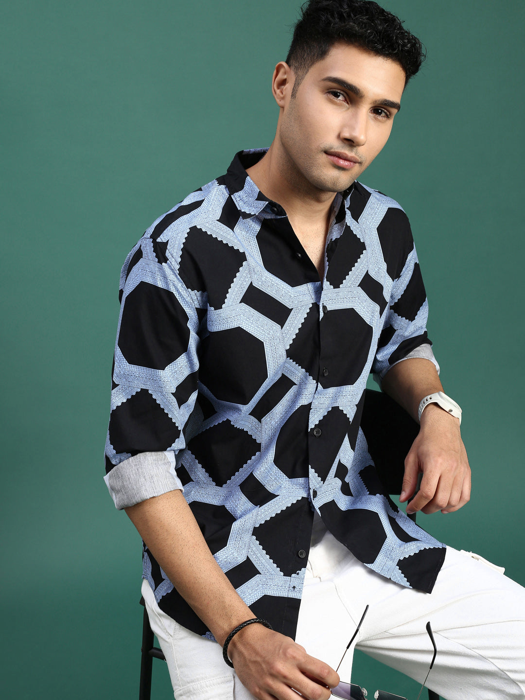 Men Ethnic Motifs Black Slim Fit Shirt